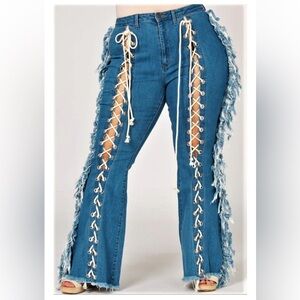 NWOT Loverly Fit Laced Up Fringe Jeans Size 11.